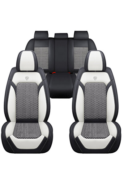 NO BRAND Set de huse pentru scaune auto, piele Nappa și material textil, față și spate, toate anotimpurile, alb negru