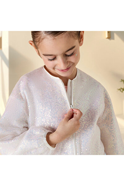 Juniors Sequinned Jacket with Long Sleeves and Zip Closure