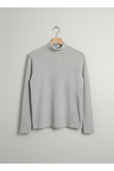 FATELLA Girls and Boys Gray Corded Fabric Half Turtleneck Long Sleeve Bodysui...