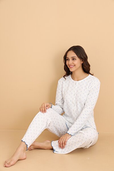 Wordex Mirano 8455 Pointel Fabric Buttoned All-Over Floral Women's Pajama Set