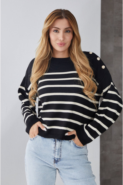 modazoom Pulover cu dungi cu fermoar