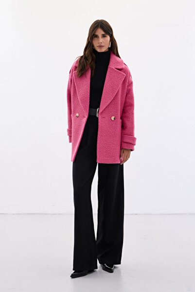 Sateen Buklet Short Coat - Fuchsia