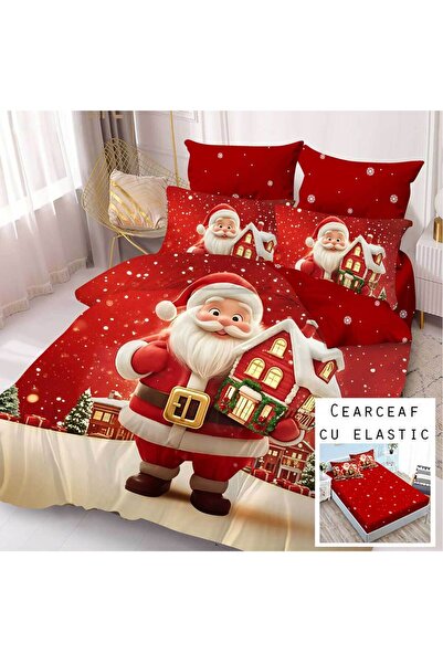 Patul Christmas Bedding, Fine Cotton, Double Bed, 2 Persons, 6 Pieces, Fitted Sheet