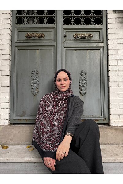 CUOCA LOUNGE Pateh Desenli Koyu Bordo Bambu Kraş Şal