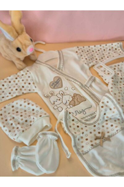 Bombinolo Luxury Baby Hospital Release 5-Piece Set Newborn Baby Suit with Rabbit Brown