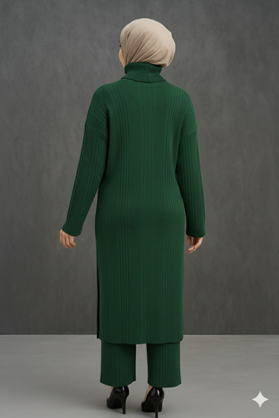 Sonbaharmoda Women's Two-Piece Knitwear Set | High-Necked Long Tunic & Pants Set | High Quality