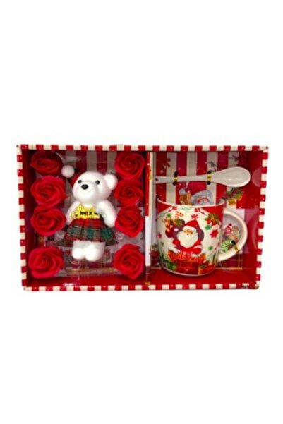 velve Christmas Family Pack — soap roses, ceramic mug with spoon & festive teddy in Christmas gift box (