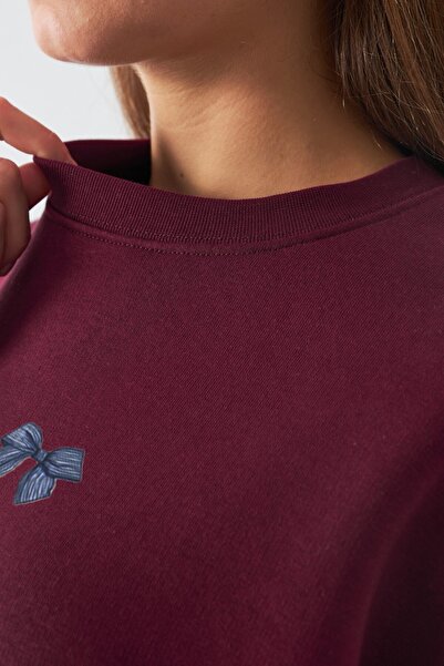 The Champ Clothing Γυναικείο φούτερ oversized How Lucky Are We με τύπωμα Μπορντό – Λαιμόκοψη, 3 κλωστές επένδυση fleece Fleece