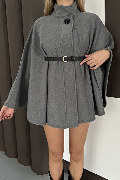 The Robi Belt Detailed Cashmere Anthracite Poncho