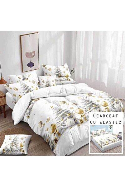 Patul Christmas Bedding, Fine Cotton, Double Bed, 2 Persons, 6 Pieces, Fitted Sheet