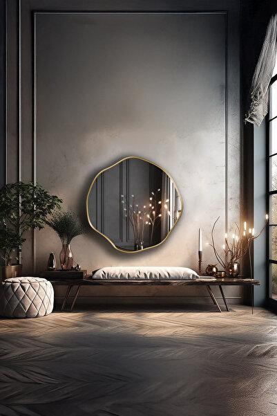 Fawdecor Premium Asimetrik Yuvarlak Dekoratif Ayna Dresuar Aynası – Zarif Duvar Aynası