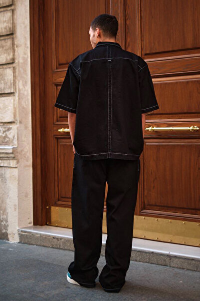 Denim Republic Men's Black Oversized Loose Pants and Loose Shirt Set 2-Piece Set