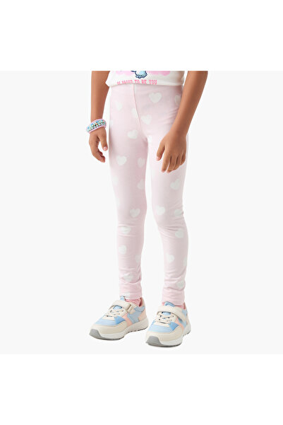Juniors بنطال ضيق بطبعة قلب مع حزام خصر مطاطي