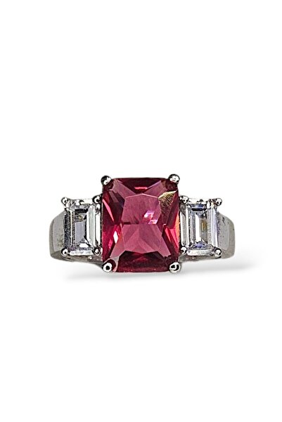 Sln Gümüş 3 Taş Elmas Kesim Yakut Gümüş Yüzük