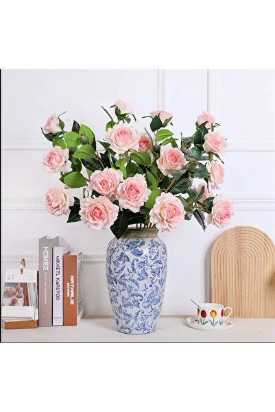 Artificiale Rolio Realistic Artificial Roses – White or Pink, 1, 3 or 5 strands, 5 flowers per strand - Pink, 1 Strand