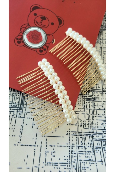 GÜLPEŞE 2 Pieces Pearl Flower Metal Comb Buckle