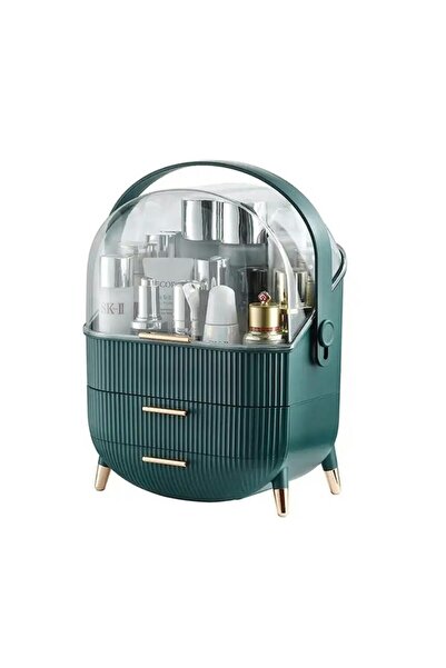 MACVI ® makeup organizer, 2 drawers, clear lid, comfy handle, dustproof, PP+acrylic, 37×28×18.5 cm