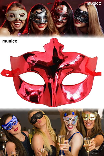 Munico Kırmızı Renk Plastik Maske – Hafif ve Konforlu | Karnaval ve Kostüm Pa...
