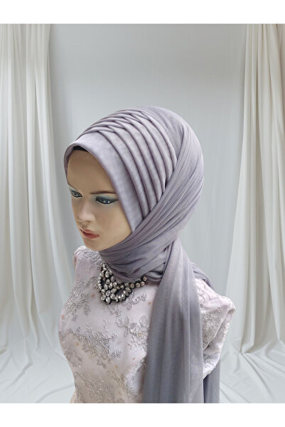 Nuray hazır duvak Dark Gray Stretchy Fabric Ready-Made Veil Ready-Made Shawl Ready-Made Turban