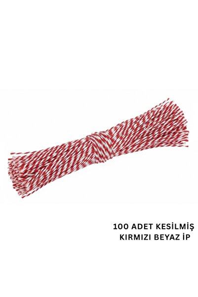 roco paper Kesilmiş Kırmızı Beyaz İp Seti, 100lü-35 Cm, Hediye Paketleme & Sü...