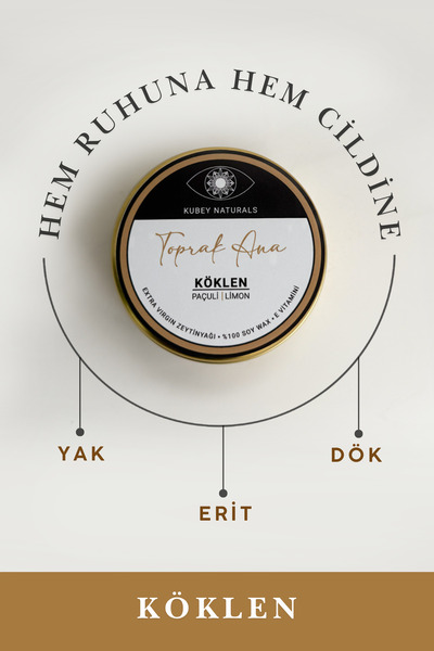 KUBEY NATURALS Köklen – Toprak Ana – Paçuli & Limon %100 Soyawax Aromaterapi Bakım Mumu – Zeytinyağı + E Vitamini