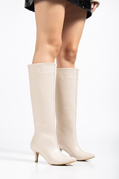 Budi Syt-2025 Beige Wrinkled Patent Leather Daily Women's Boots