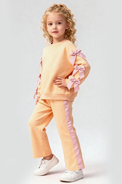 Lmn Pearl Bow Detail 3-Layered Fleece Inside Girls' Suit