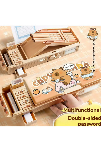 BABUN Şifreli Düğmeli Çekmeceli Kalemtıraşlı Capybara Kapibara Kalem Kutusu K...