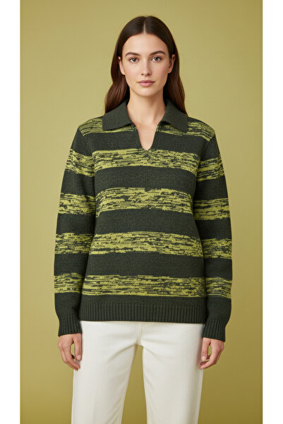 Digz fashion سترة تريكو بياقة بولو مخططة باللون الأخضر