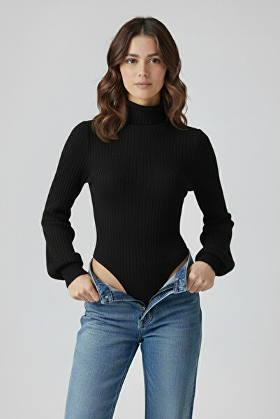 moddosa fashion Bluză body pentru femei, cu mâneci lungi, cu mâneci bufante, cu fermoar la fund