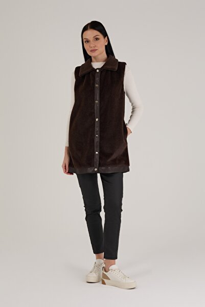 Jupe Kadın Deri Detaylı Astarlı Kürk Yelek 9280