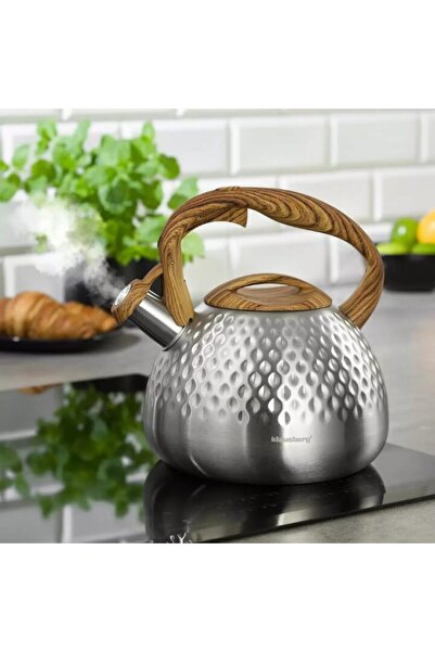 Klausberg Fierbător tradițional cu fluier fabricat din inox, ceainic 2.8 litri, 16-23 cm, argintiu,