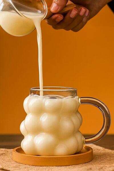 İLİVA 2 Pieces Grape Pattern Heat Resistant Glass Cup with Handle for Coffee, Soft Drink, Water, Glass