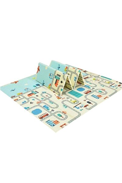 MACVI ® covoraș de joacă pliabil pentru bebeluși, 200×150 cm, față-verso, temă drum și pădure, moale