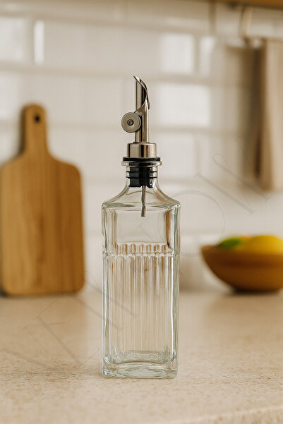 NEWNOW AurumGlass Gümüş Kapaklı Şeffaf Cam Yağlık –Sızdırmaz Metal Kapaklı Ze...