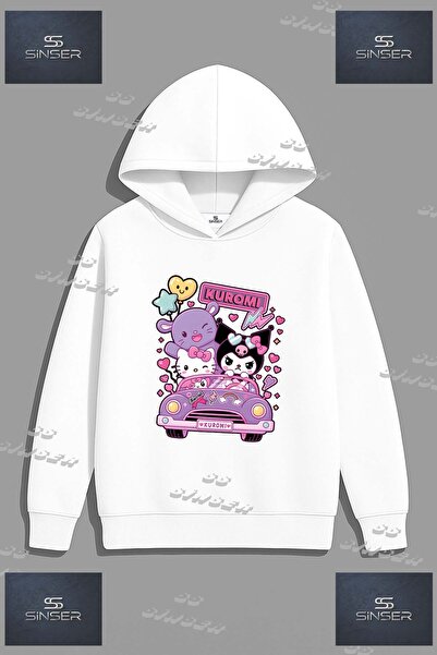SS SİNSER SWEAT Unısex "KUROMI COKLU ARABA ICINDE"Baskılı Kapşolu Sweatshirt