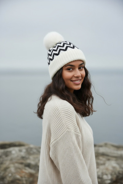 Netodak Soft Textured, Pompom, Warm Winter Model Modern and Zigzag Patterned ...