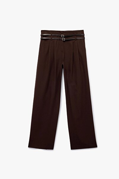 Koton Kadın X Sibil Çetinkaya - Kemerli Cepli Yüksek Bel Düz Bol Paça Kumaş Pantolon 6W