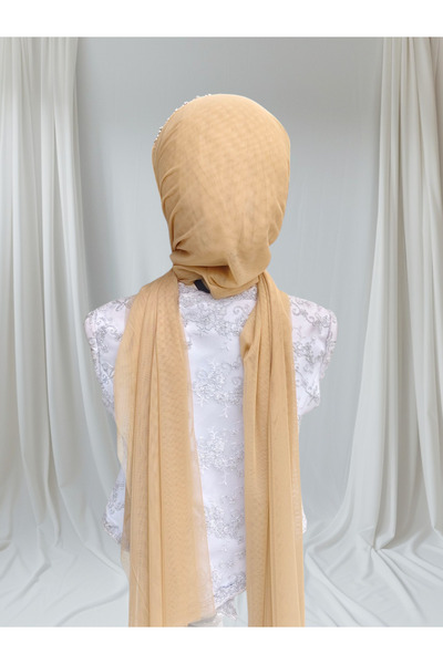Nuray hazır duvak Accessories Included Gold Stretch Fabric Single-Piece Ready-Made Shawl Ready-Made Turban Ready-Made Veil