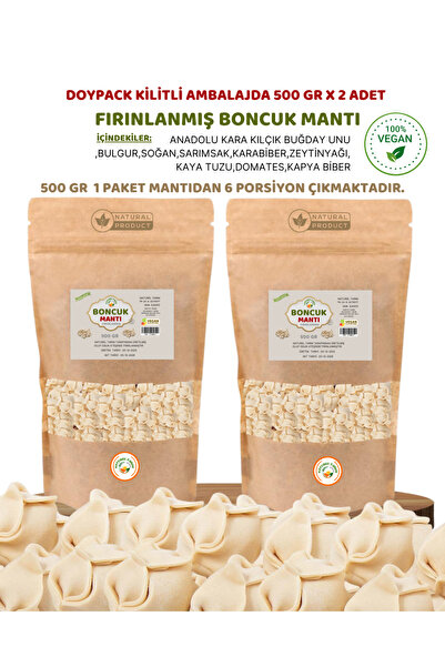 NATUREL FIRNLANMIŞ VEGAN BONCUK MANTI 500 GR X 2 ADET 2 Lİ PAKET