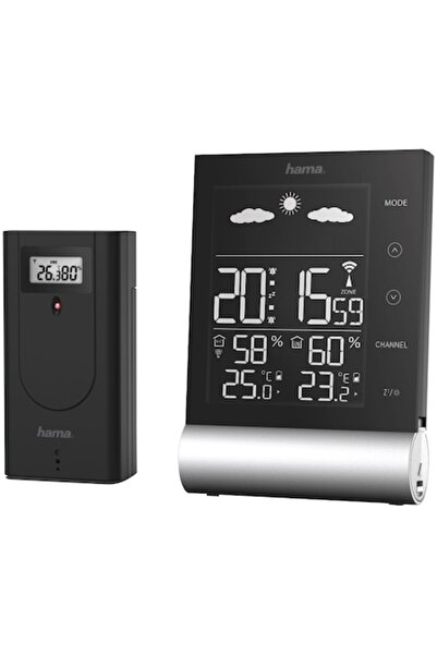 Hama Black Line Weather Station - Thermometer, Hygrometer, DCF Radio Clock, Frost Alarm, Snooze, Wea