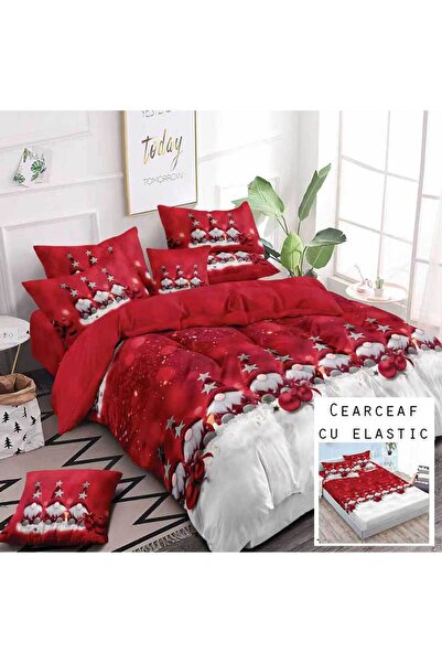 Patul Christmas Bedding, Fine Cotton, Double Bed, 2 Persons, 6 Pieces, Fitted Sheet