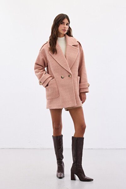 Sateen Buklet Short Coat - Powder