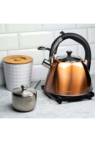 Klausberg Fierbător tradițional cu fluier fabricat din inox, ceainic 3 litri, 22.2-25 cm, maro,