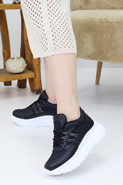 EMAX AYAKKABI HER ADIMDA MUTLULUK Women's Black Thick Sole Sports Shoes |   S...