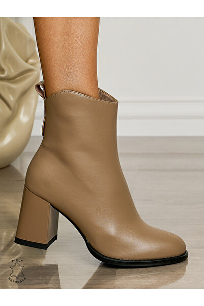 ANGEL BLUE WOMEN'S SUEDE LEATHER BOOTS WITH THICK HEEL CRL14971 Khaki