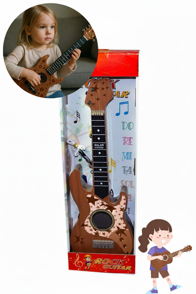 Merva Kutulu Oyuncak Elektro Gitar Erkek Kız Çocuk Oyuncak Gitar Kahverengi