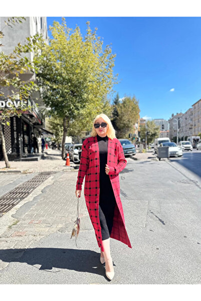 ne lazım bana Knitwear cardigan dress double set redblack