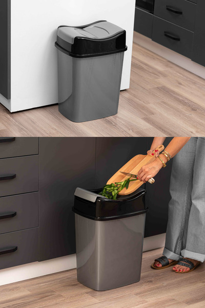 Poomy 8 Liter Trash Can with Lid Modern Design Kitchen Bathroom Office Garbag...