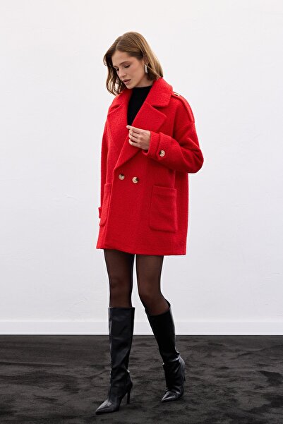 Sateen معطف بوكليت قصير - أحمر